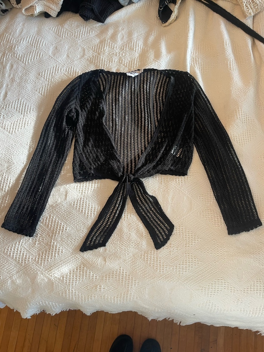 Princess Polly Black Open-Knit Tie-Front Crop Top